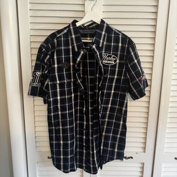 Mens Harley Davidson Short Sleeve Patch Button Down - Picture 2 of 5